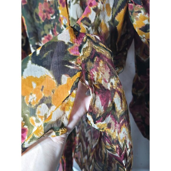 Figueroa & Flower Floral Long Sleeve Button Top Plus Size 2X Boho Fairy Sheer - Picture 5 of 11